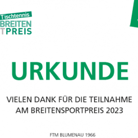 Breitensportpreis 2023 Urkunde FTM Blumenau Tischtennis Ausschnitt